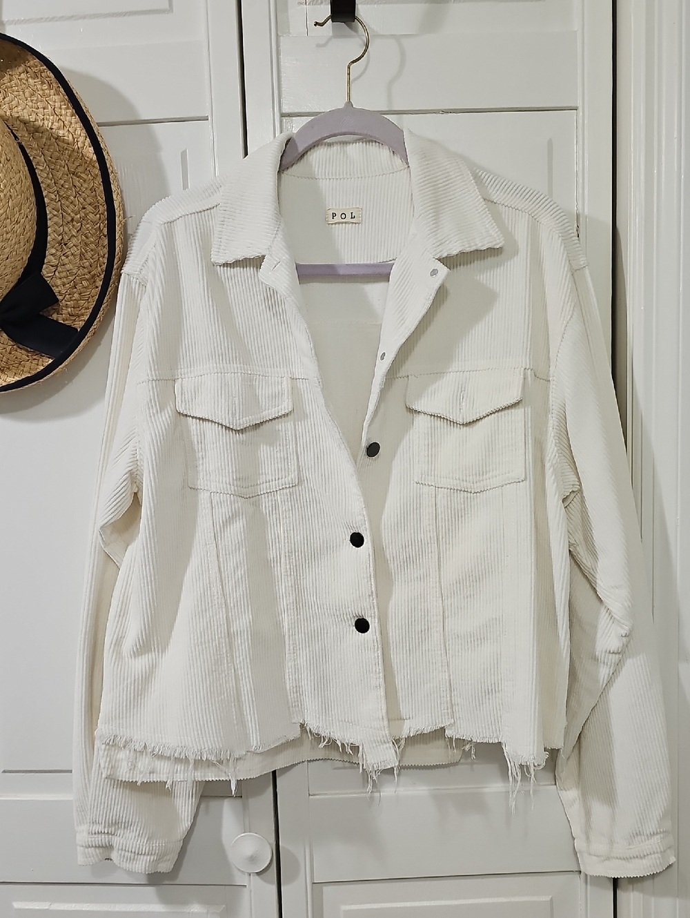 POL Off-White Corduroy Button Jacket 100% Cotton